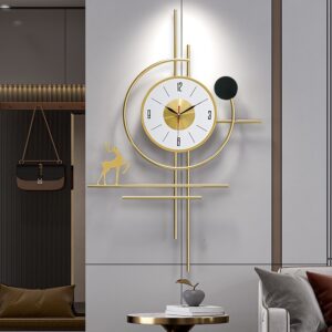 GOLD WALL CLOCK WITH LIGHT -DEER ON LEFT