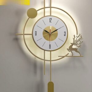GOLD WALL CLOCK WITH LIGHT-DEER ON RIGHT