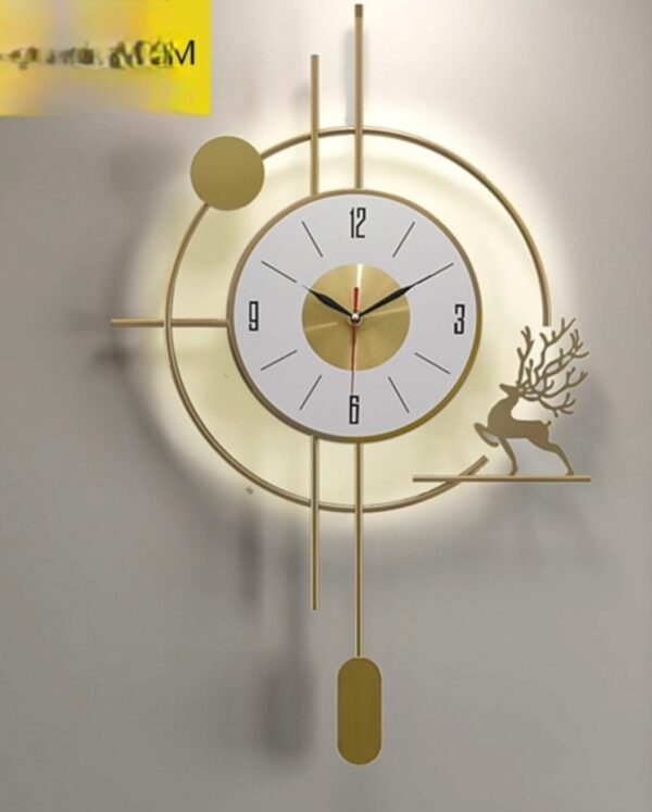 GOLD WALL CLOCK WITH LIGHT-DEER ON RIGHT