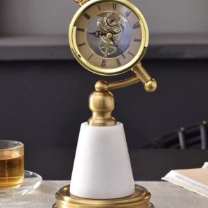 CLOCK ON STAND DECOR-GOLD & WHITE
