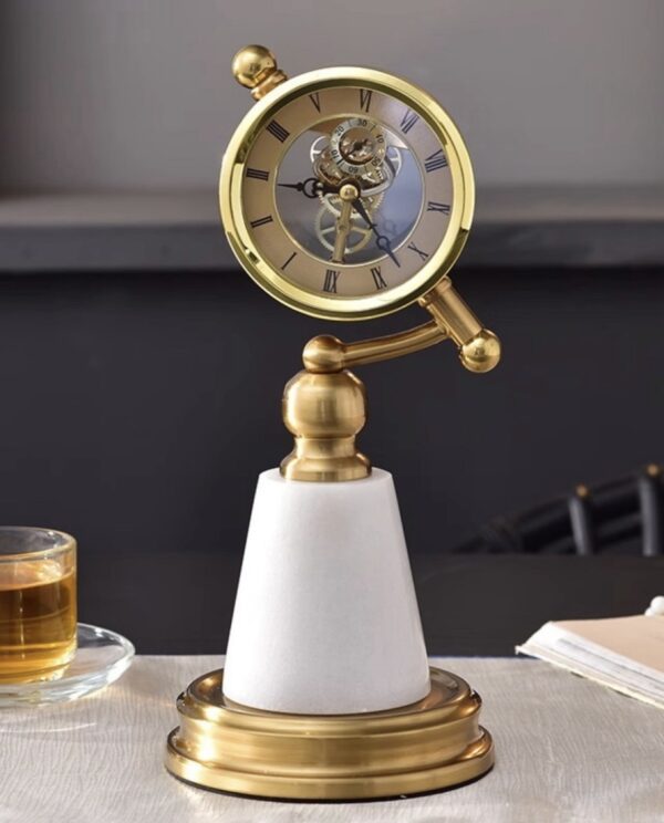 CLOCK ON STAND DECOR-GOLD & WHITE
