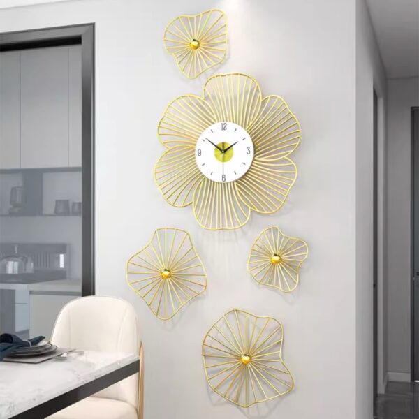 WALL CLOCK-5-IN-1 GOLD FLOWER SET