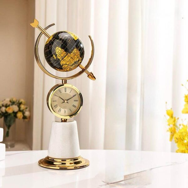 GLOBE & CLOCK ON STAND DECOR-GOLD & WHITE