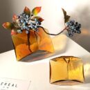 GOLD CUBE VASE AND FLOWER SET