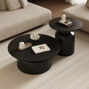 2-IN-1 MODERN COFFEE ROUND TABLE - BLACK MARBLE